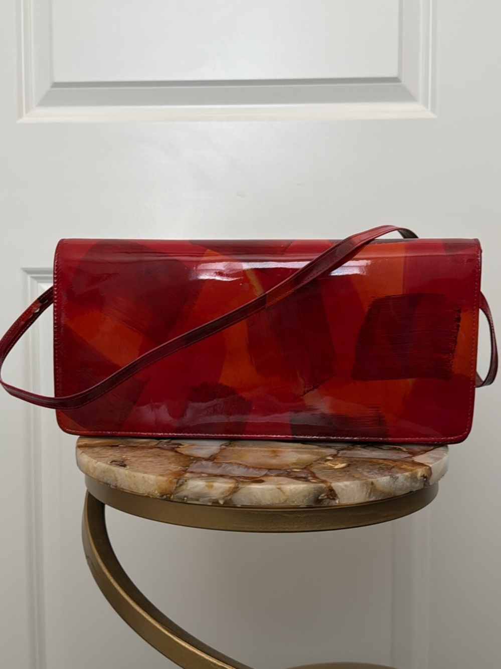 Red Patent Leather Shoulder Clutch - Women Bags